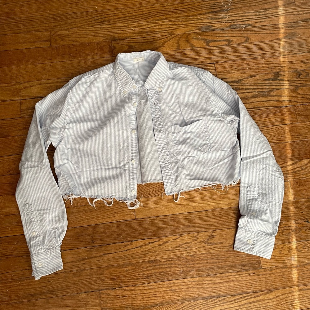 Brandy Melville Striped Cropped Button-Up Shirt - Picture 3 of 4